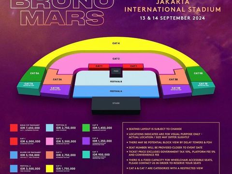 Daftar harga tiket konser Bruno Mars 2024 di Jakarta