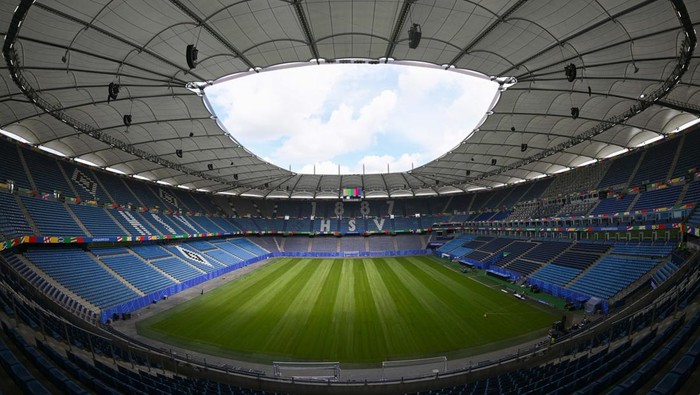 HAMBURG, GERMANY - JUNE 10: A general view inside the VolksparkStadion ahead of the UEFA EURO 2024 Germany at Volksparkstadion Hamburg on June 10, 2024 in Hamburg, Germany.  (Photo by Stuart Franklin - UEFA/UEFA via Getty Images)
