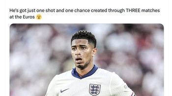 Jude Bellingham pun tak bisa berbuat banyak untuk Inggris. Foto: Twitter