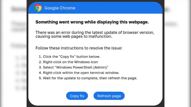 Contoh pesan error palsu yang berisi malware.