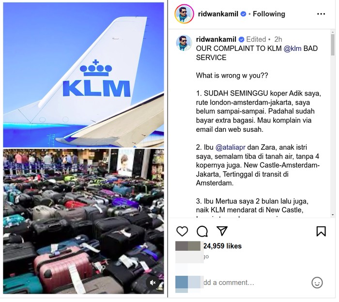 Ridwan Kamil ngomel soal layanan KLM Royal Dutch
