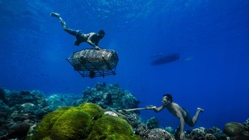 Karya Bambang Wirawan. Salah satu suku tertua di masyarakat Alor di Nusa Tenggara Timur, Indonesia, menimba sejarahnya dari laut. Sebagai masyarakat nelayan, mereka melestarikan tradisi leluhur mereka di seluruh pulau: dengan peralatan sederhana – jaring, kere bambu, dan tombak – mereka menangkap ikan sesuai kebutuhan pangan dan menjual sisanya di pasar. Karena perairan mereka telah terdegradasi akibat teknik penangkapan ikan yang merusak terumbu karang dan menghabiskan sumber daya, serta dampak perubahan iklim, anggota suku ini menjadikan diri mereka sebagai pelindung laut. Foto: Environmental Photography Award