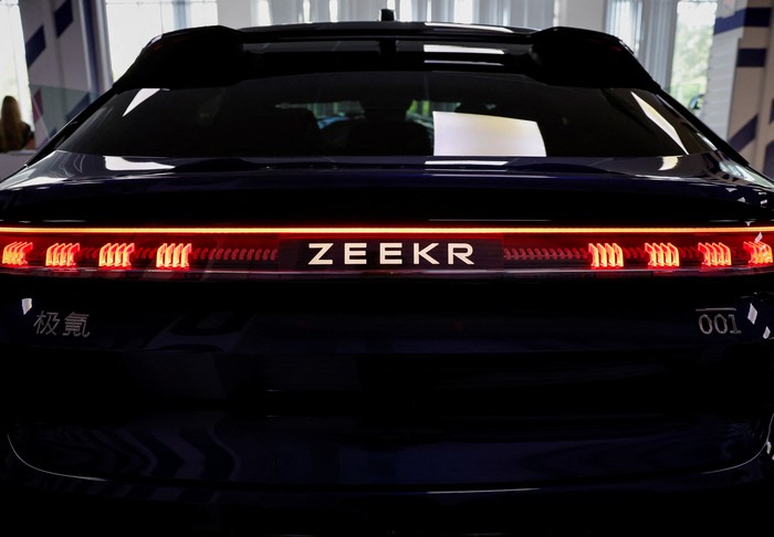 Electric cars of Zeekr, a premium brand owned by Chinese automaker Geely, are on display at the Frank-Auto dealership in Moscow, Russia June 14, 2024. REUTERS/Yulia Morozova