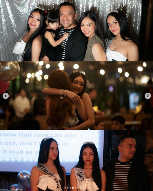 Orangtua Naura dan Neona, Nola B3 dan suaminya juga tampak hadir dan ikut memeriahkan acara ulang tahun kedua putrinya. Foto: Instagram/@naura.ayu