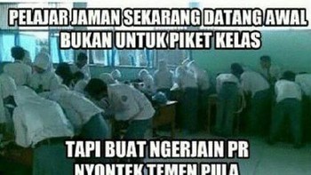 Buru-buru sebelum bel berbunyi. Foto: Instagram/memepelajar.id