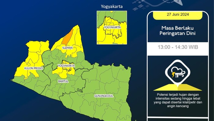 Peringatan dini cuaca DIY 27 Juni 2024 pukul 12.46 WIB.