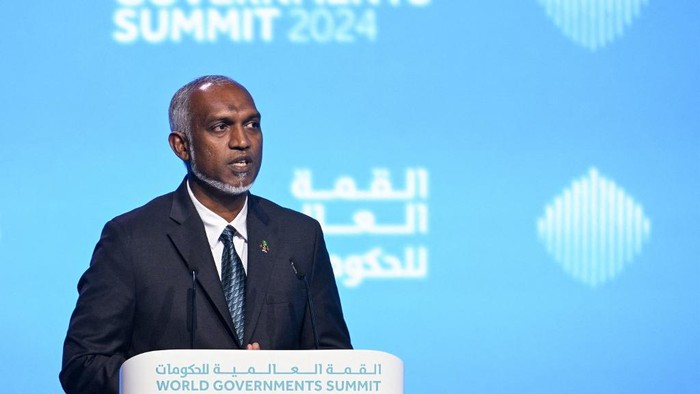 Maldives President Mohamed Muizzu speaks during the World Government Summit in Dubai on February 13, 2024. (Photo by Ryan LIM / AFP)