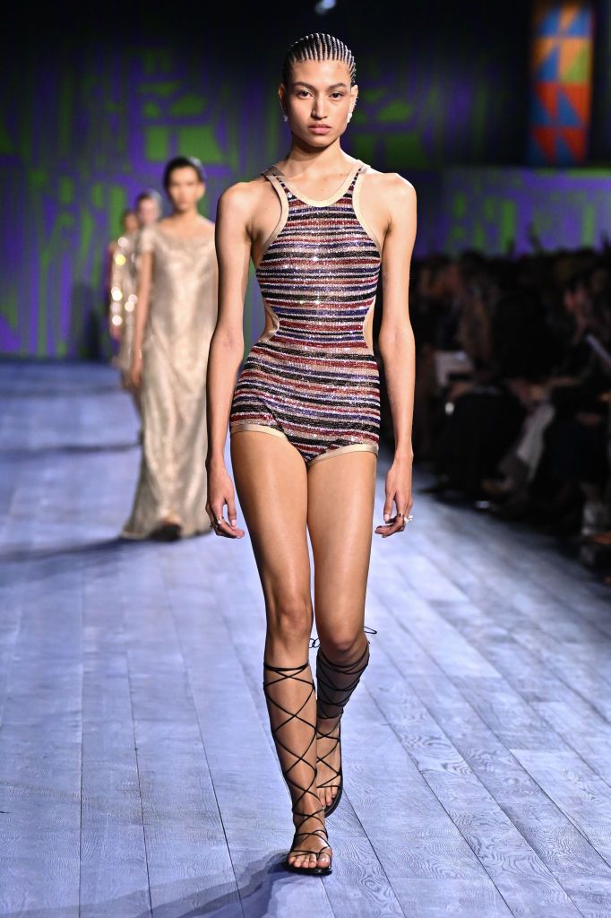 PARIS, FRANCE - JUNE 24: (EDITORIAL USE ONLY - For Non-Editorial use please seek approval from Fashion House) A model walks the runway during the Christian Dior Haute Couture Fall/Winter 2024-2025 show as part of Paris Fashion Week on June 24, 2024 in Paris, France. (Photo by Stephane Cardinale - Corbis/Corbis via Getty Images)