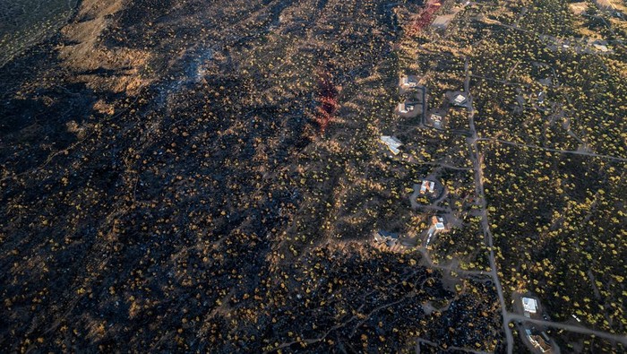 Foto Udara Lahan Hangus Akibat Kebakaran di Arizona A drone view of a burnt field of Boulder View Fire, next to a residential area as fires prompt evacuations in Scottsdale, Maricopa County, Arizona, U.S., June 28, 2024. REUTERS/Go Nakamura