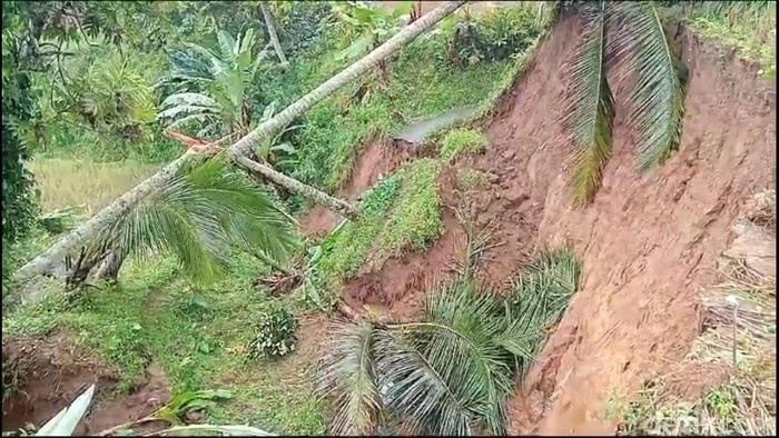 Longsor di Desa Pusparaja Cigalontang, Kabupaten Tasikmalaya, Sabtu (29/6/2024).