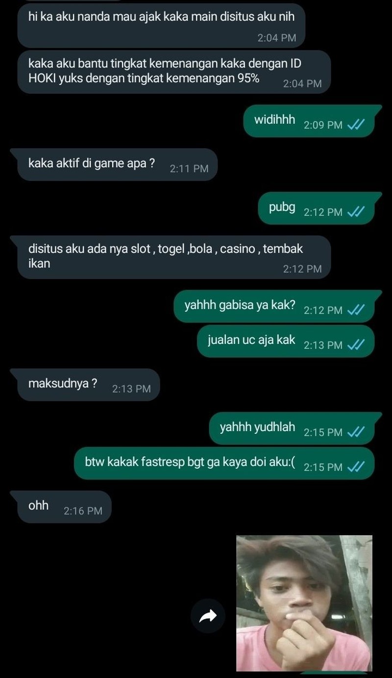 Pemberantasan judi online masih gencar-gencarnya dilakukan. Kalau kamu dichat sama admin judol kayak gini, kira-kira bakal kamu balas apa?
