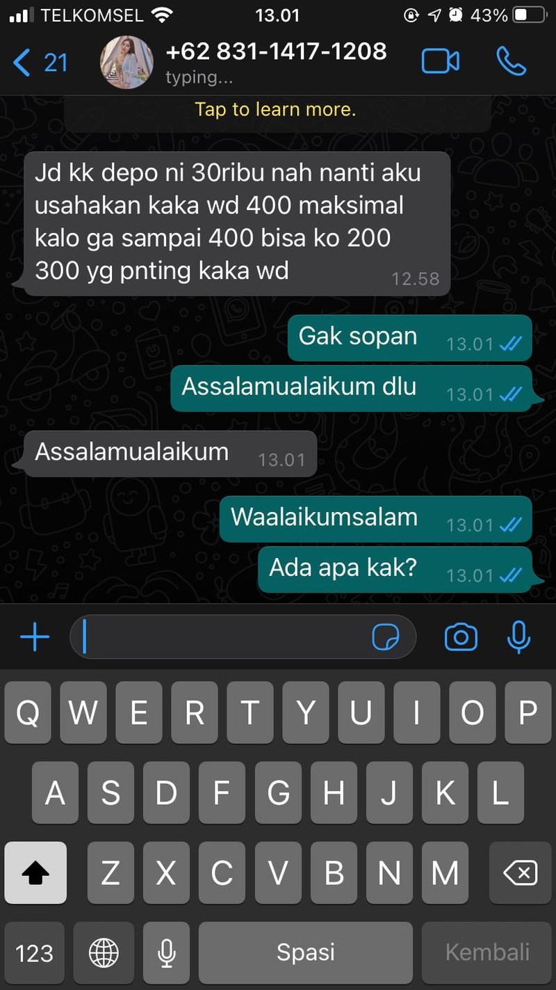 Pemberantasan judi online masih gencar-gencarnya dilakukan. Kalau kamu dichat sama admin judol kayak gini, kira-kira bakal kamu balas apa?