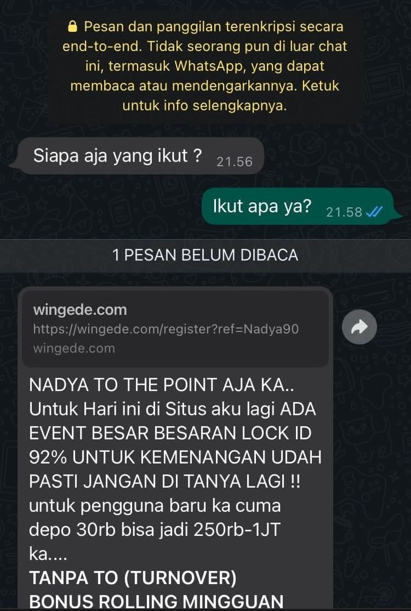 Pemberantasan judi online masih gencar-gencarnya dilakukan. Kalau kamu dichat sama admin judol kayak gini, kira-kira bakal kamu balas apa?