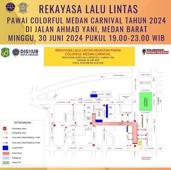 Sketsa rekayasa lalu lintas di sekitar lokasi Pawai Colorful Medan Carnival Tahun 2024 dalam rangka HUT Kota Medan ke-424 (Dok. Dishub Medan)