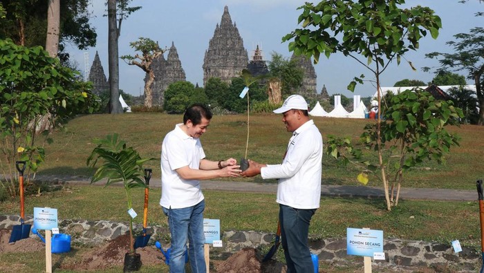 Sebanyak 200 bibit pohon pewarna alami ditanam di sekitar kawasan Candi Prambanan, Sleman, Yogyakarta. Hal itu dilakukan guna memitigasi dampak perubahan iklim dan meraih netral emisi karbon di tahun 2060.
