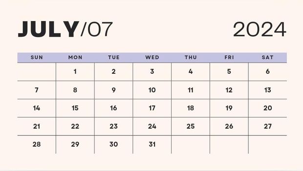 Kalender bulan Juli 2024.