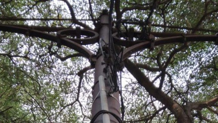 Tiang listrik trem di Surabaya yang masih bisa ditemukan di Jalan Rajawali.