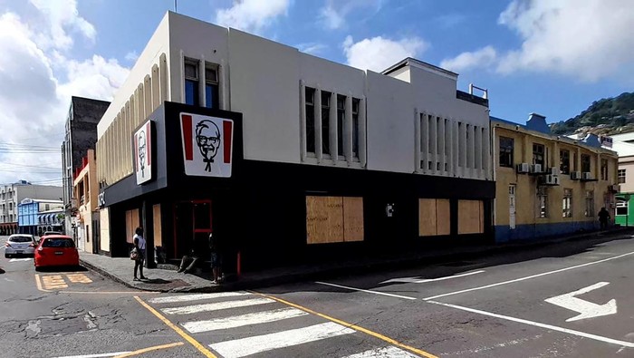 A furniture store is boarded up ahead of the arrival of Hurricane Beryl in Kingstown, St. Vincent and the Grenadines June 30, 2024.  REUTERS/Robertson S. Henry