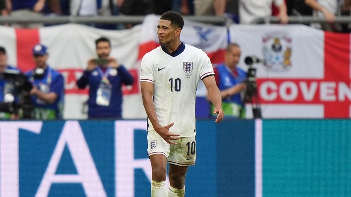 Previously unissued photo dated 30/06/2024 of Englands Jude Bellingham after scoring his sides first goal during the UEFA Euro 2024, round of 16 match at the Arena AufSchalke in Gelsenkirchen, Germany. Picture date: Sunday June 30, 2024. (Photo by Bradley Collyer/PA Images via Getty Images)