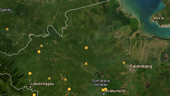 Lokasi sebaran hotspot di Sumsel.