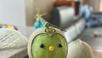 Buah juga bisa dibentuk karakter yang menggemaskan. Ia menggunakan dua buah melon yang dijadikan satu. Bagian depannya dikuliti sedikit, lalu digunakan untuk dijadikan tangan. Foto: Instagram @sibatable