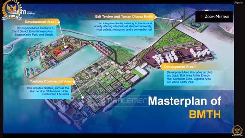 Masterplan proyek pengembangan Pelabuhan Benoa, yakni Bali Maritime Tourism Hub (BMTH). (Tangkapan Layar Youtube Komisi VI DPR RI)