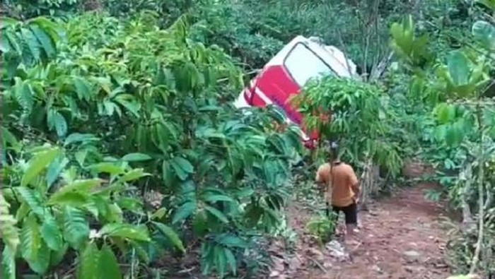 Penampakan bus yang masuk jurang di Lampung Barat