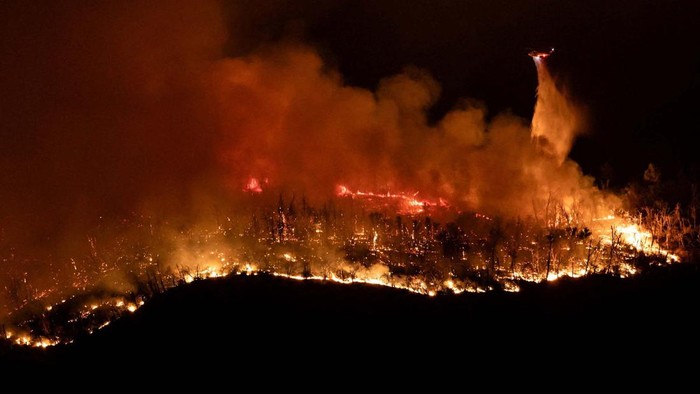 Potret Kebakaran Hutan di California Smoke and flames rise near a house as firefighters battle the Thompson wildfire in a canyon near Oroville, California, U.S., July 2, 2024. REUTERS/Carlos Barria