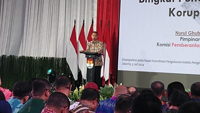 Wakil Ketua KPK, Nurul Ghufron dalam acara Rapat Koordinasi Nasional (Rakornas) Pengukuran Indeks Pengelolaan Barang Milik Daerah (BMD) Tahun 2024.