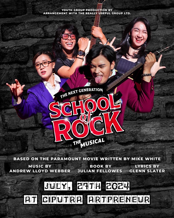 Drama Musikal School of Rock the Musical digelar pada 27 Juli 2024 di Ciputra Artpreneur Theater, Jakarta Drama Musikal School of Rock the Musical digelar pada 27 Juli 2024 di Ciputra Artpreneur Theater, Jakarta.