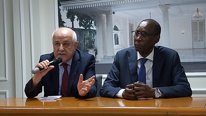 Wakil Tetap Negara Palestina untuk PBB, Duta Besar Riyad H Mansour dan Wakil Tetap Senegal yang juga Ketua Komite Palestina, Cheikh Niang. (dok Setwapres)