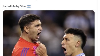 Lionel Messi gagal melesakkan penalti pertama Argentina, untungnya kiper Emi Martinez kembali tampil hebat. Foto: Twitter