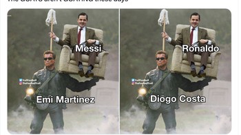 Sekarang keduanya tidak lagi menggendong timnas masing-masing, melainkan digendong pemain lain. Foto: Twitter