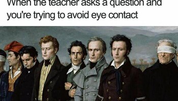 Meski tahu jawabannya, kadang malas banget mengeluarkan suara dan dilihat satu kelas. Foto: Classical Sarcasm - Classical art memes via Bored Panda