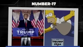 Di episode BART to the Future pada 2015, ada Homer Simpson yang terlihat terbang melewati papan yang tertulis Trump 2024. Yang mencengangkan, ini tayang bahkan sebelum Trump menjabat jadi presiden ke-45 AS. Foto: BlogAllOut via HubPages