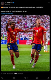 Spanyol Vs Jerman di perempatfinal Euro 2024 selesai. Tim Matador menang 2-1. Netizen puji penampilan Lamine Yamal, tapi satu sisi geram dengan Toni Kroos.