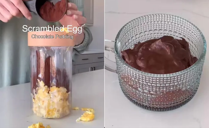 puding cokelat pakai campuran telur orak-arik