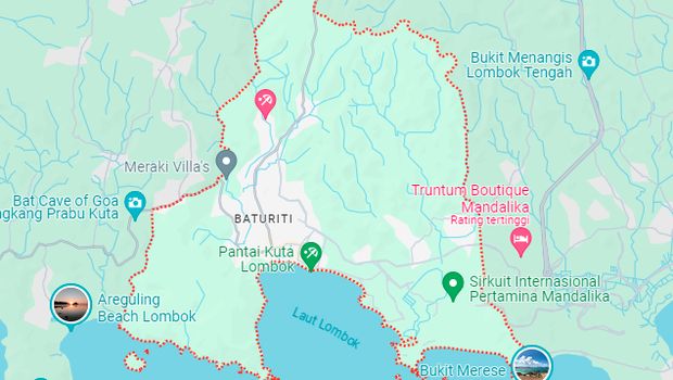 Desa Kuta, Lombok Tengah, NTB. (Tangkapan layar Google Maps)
