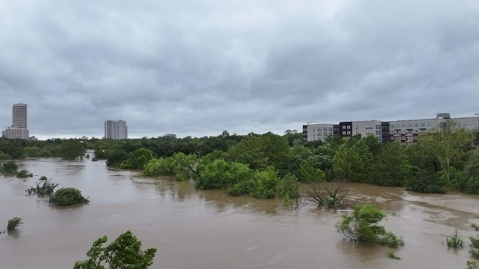 A drone view shows a flooded area, in the aftermath of Hurricane Beryl, in Houston, Texas, U.S. July 8, 2024, in this screen grab taken from a social media video. @cjblain10 via X/via REUTERS  THIS IMAGE HAS BEEN SUPPLIED BY A THIRD PARTY. MANDATORY CREDIT. NO RESALES. NO ARCHIVES.