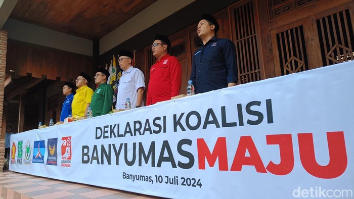 Deklarasi ini dihadiri petinggi Partai Gerindra, Golkar, NasDem, PKB, PSI, dan Demokrat di Banyumas dan dilakukan di kompleks makam leluhur Prabowo Subianto, Rabu (10/7/2024).