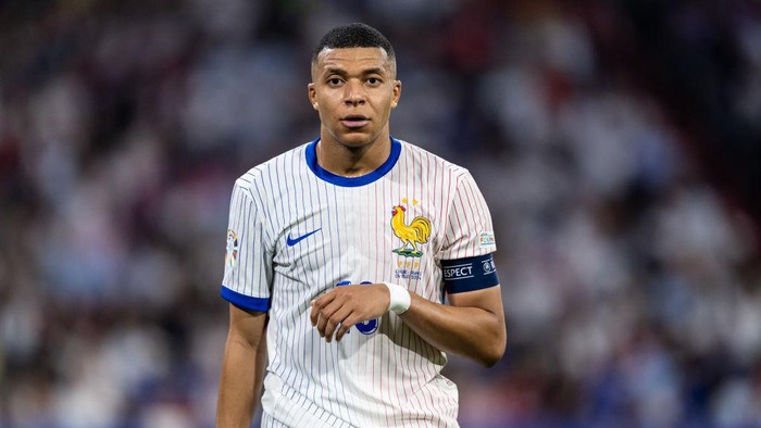 MUNICH, GERMANY - JULY 09: Kylian Mbappe of France looks on  during the UEFA EURO 2024 semi-final match between Spain v France at Munich Football Arena on July 09, 2024 in Munich, Germany. (Photo by Markus Gilliar - GES Sportfoto/Getty Images)