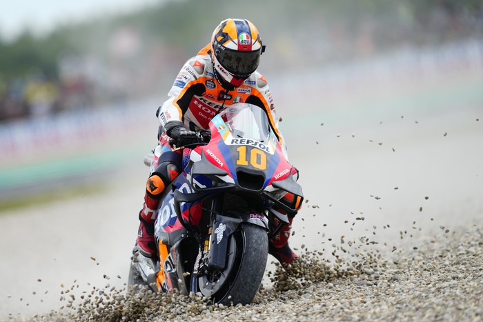 Luca Marini (10) of Italy and Repsol Honda Team during the race day of the Motul TT Assen at TT Circuit Assen on June 30, 2024 in Assen, Netherlands. (Photo by Jose Breton/Pics Action/NurPhoto via Getty Images)