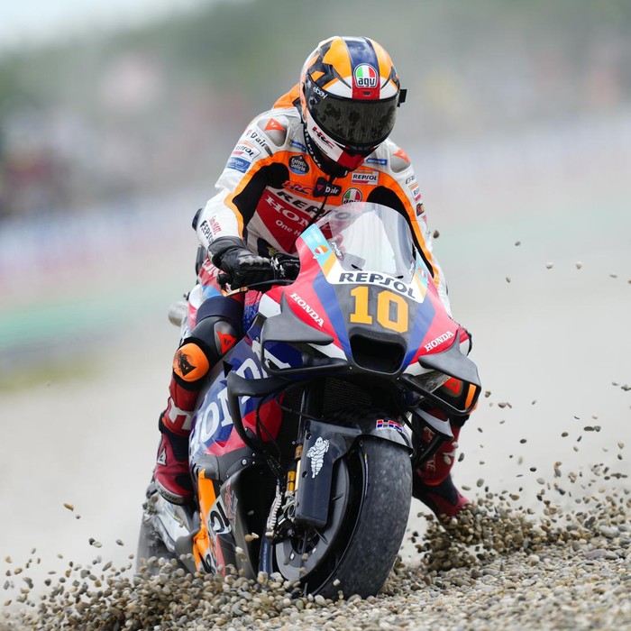 Luca Marini (10) of Italy and Repsol Honda Team during the race day of the Motul TT Assen at TT Circuit Assen on June 30, 2024 in Assen, Netherlands. (Photo by Jose Breton/Pics Action/NurPhoto via Getty Images)