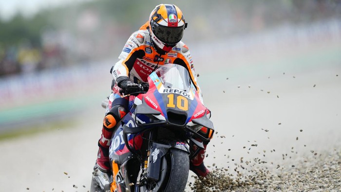 Luca Marini (10) of Italy and Repsol Honda Team during the race day of the Motul TT Assen at TT Circuit Assen on June 30, 2024 in Assen, Netherlands. (Photo by Jose Breton/Pics Action/NurPhoto via Getty Images)
