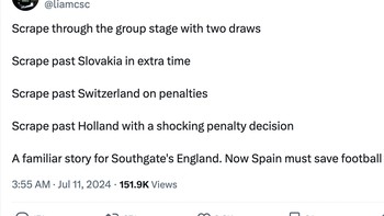 Inggris dipandang beruntung menurut akun ini dan meminta Spanyol mengalahkan mereka. Foto: Twitter