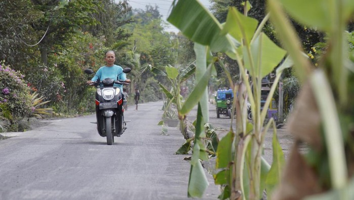 Protes Jalan Rusak, Warga Lumajang Tanam Pohon Pisang-Ban Bekas Warga melintasi jalan rusak yang ditanami pohon pisang di Desa Condro, Kecamatan Pasirian, Lumajang, Jawa Timur, Kamis (11/7/2024). Aksi blokade jalan sejauh 1,2 kilometer menggunakan pohon pisang, mobil pikap, dan ban bekas tersebut sebagai bentuk protes warga akibat jalan rusak yang tak kunjung diperbaiki selama setahun terakhir. ANTARA FOTO/Irfan Sumanjaya/nym.