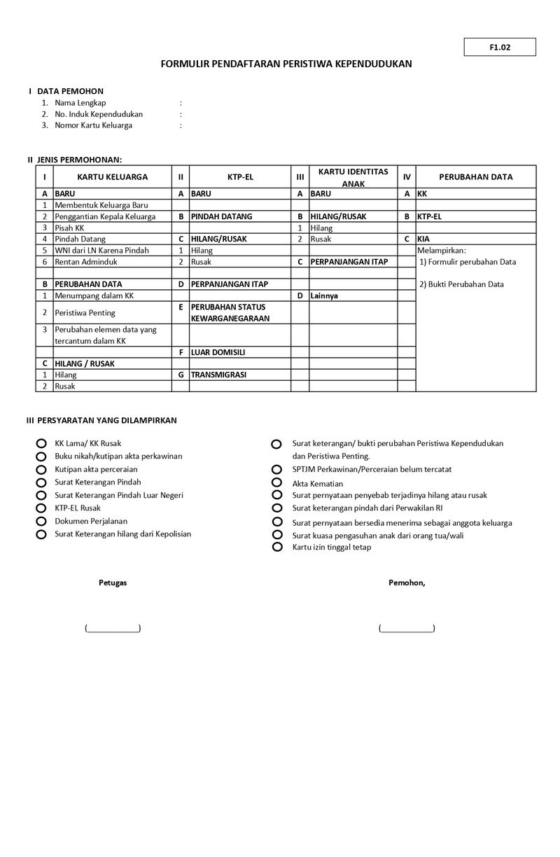 Contoh Formulir Pendaftaran Peristiwa Kependudukan
