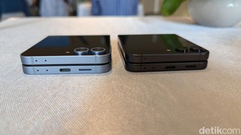 Desain lubang speaker yang ada di bagian bawah berubah dari model grill menjadi satu belahan panjang, mengikuti bahasa desain Galaxy S24 series. Foto: Virgina Maulita Putri/detikINET