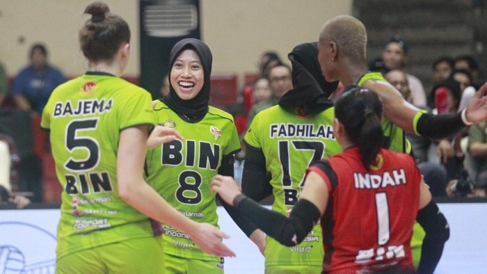 Selebrasi pemain Jakarta BIN dalam laga final four seri kedua Proliga 2024 di Semarang. Foto diunggah Minggu (14/7/2024).