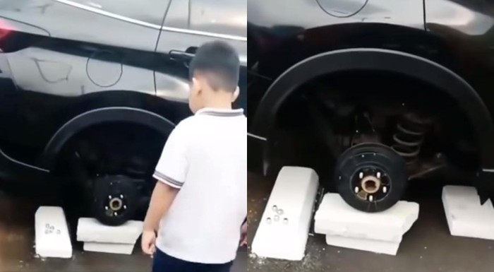 Ban dan pelek mobil dicuri di rest area.